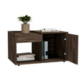 Coffee Table, One Open Shelf, Single Door Cabinet, Dark Walnut Brown Particle Board Particle Board
