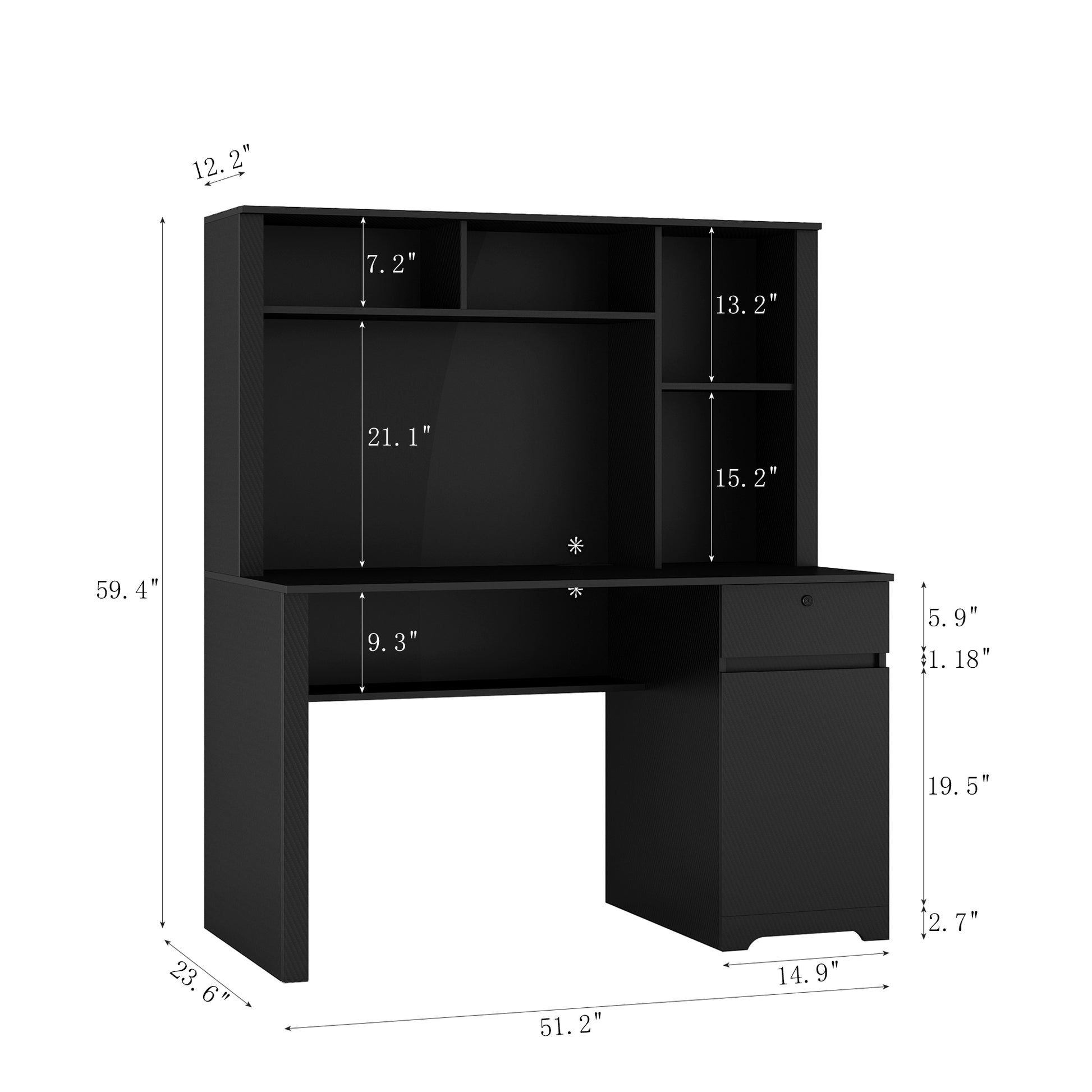 Computer Desk With Hutch & Bookshelf,Wood Executive Desk Teens Student Desk Writing Laptop Home Office Desk With Drawers,3 Ac Outlets And 2 Usb Charging Ports,Study Laptop Table For Home Black Black Mdf