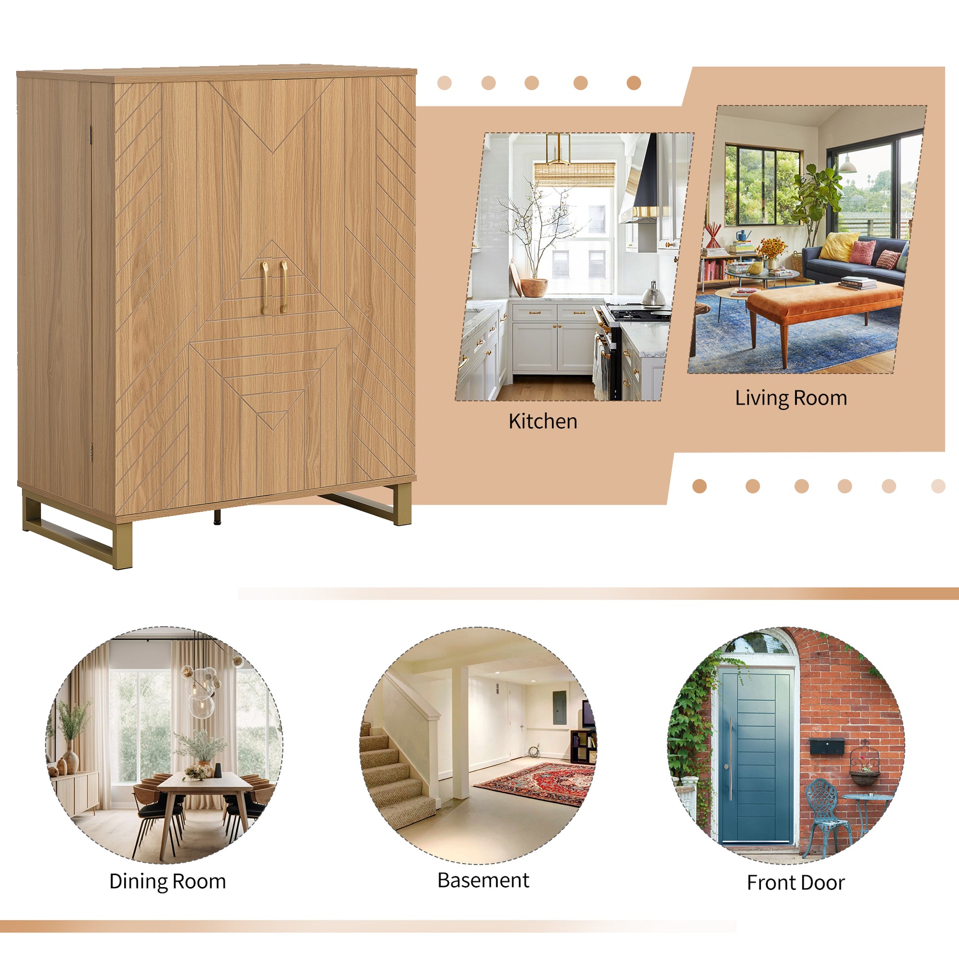 42.5" Modern Home Bar Cabinet Carved Wine Cabinet With Storage Natural Dining Room Contemporary Mdf