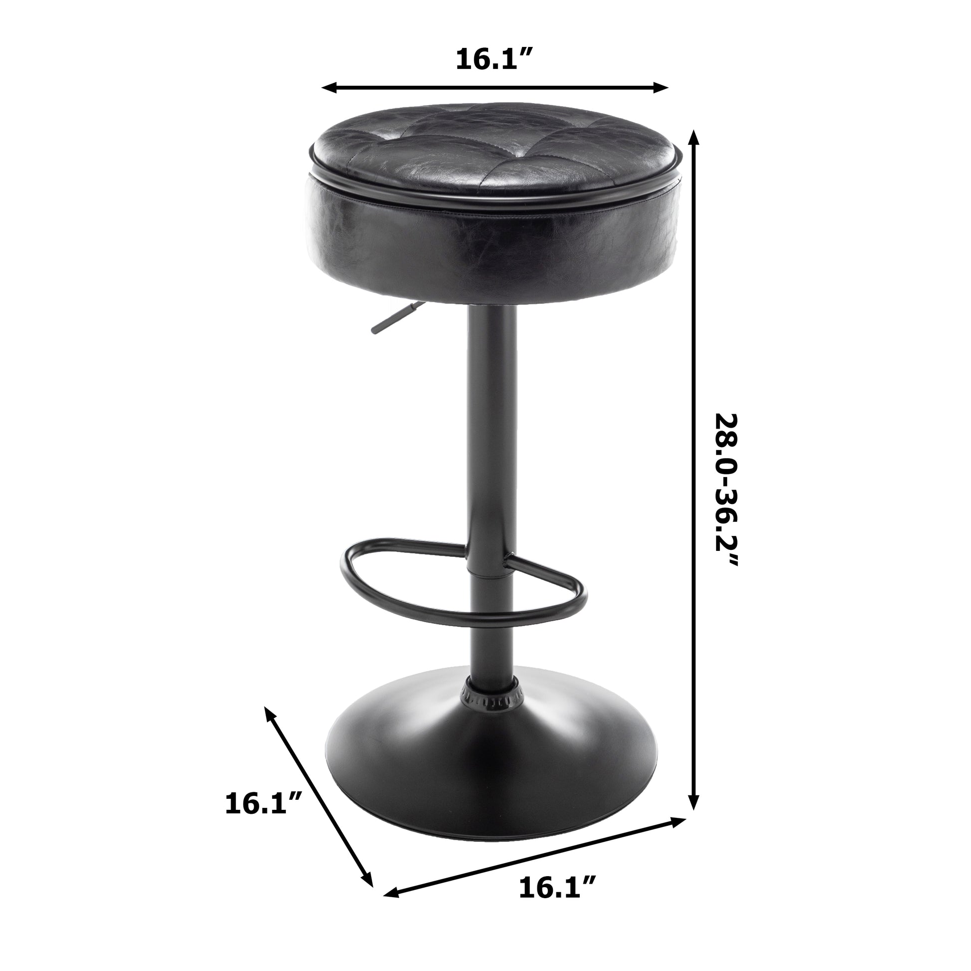 Round Storage Bar Stool Set Of 2, Black Faux Leather Height Adjustable Barstool, 360 Counter Height Swivel Stool, Armless Bar Chair With Metal Frame For Kitchen Counter Dining Living Room Black Set Of 2 Foam Pu Leather