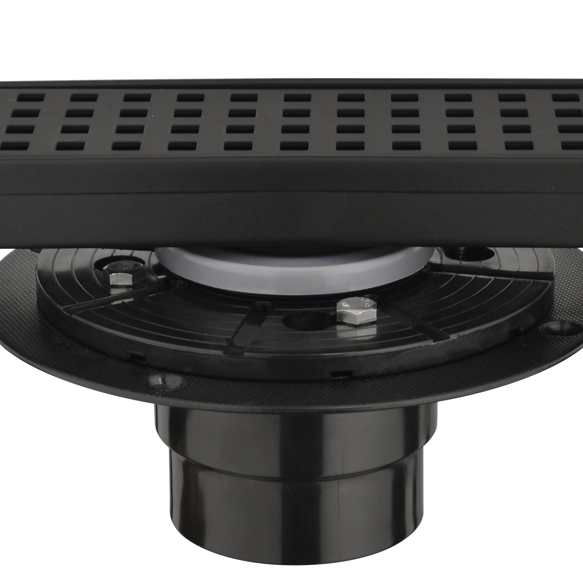 12 Inches Linear Shower Drain With Removable Quadrato Pattern Grate, 304 Stainless Shower Drain Included Hair Strainer And Leveling Feet, Flange Matte Black Stainless Steel
