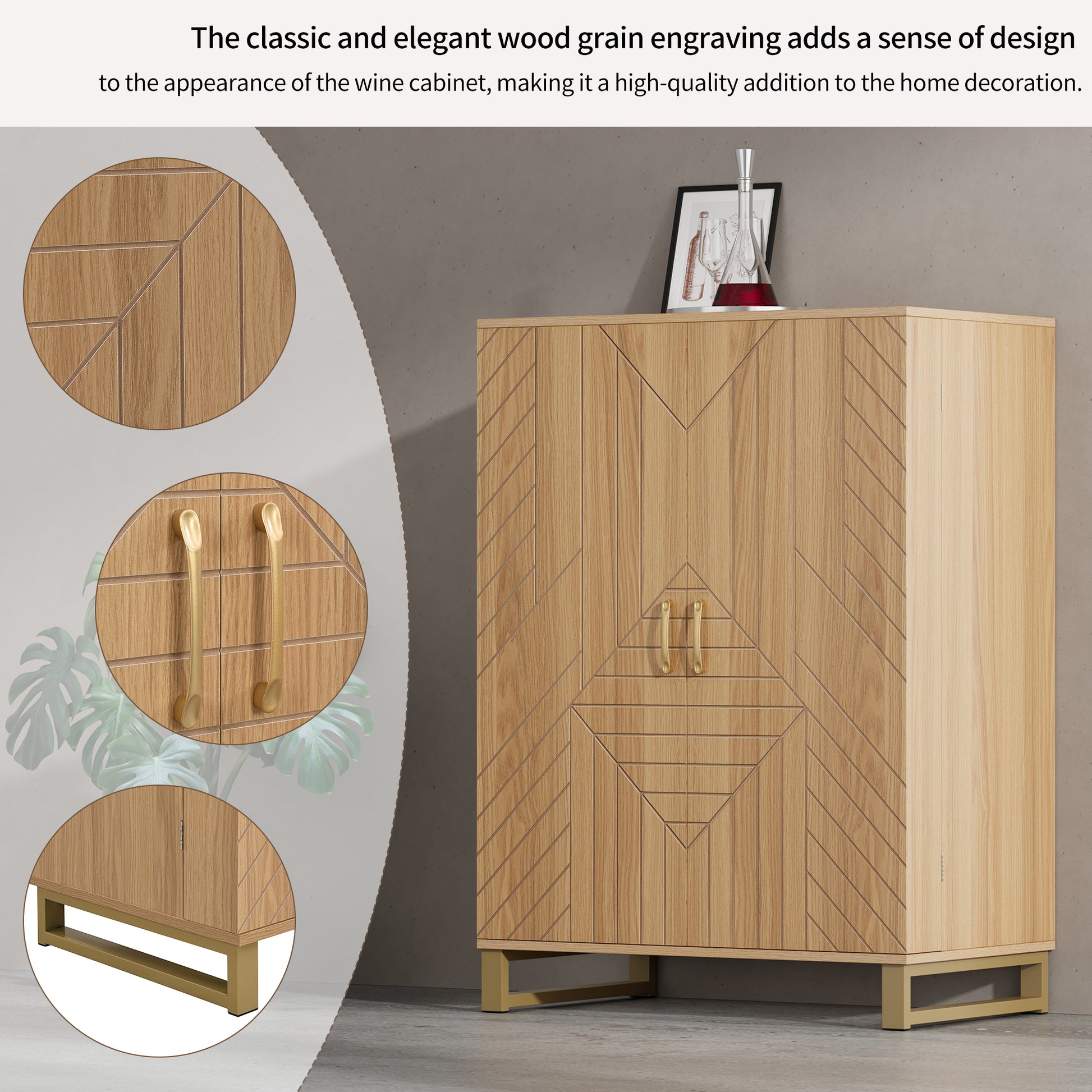 42.5" Modern Home Bar Cabinet Carved Wine Cabinet With Storage Natural Dining Room Contemporary Mdf