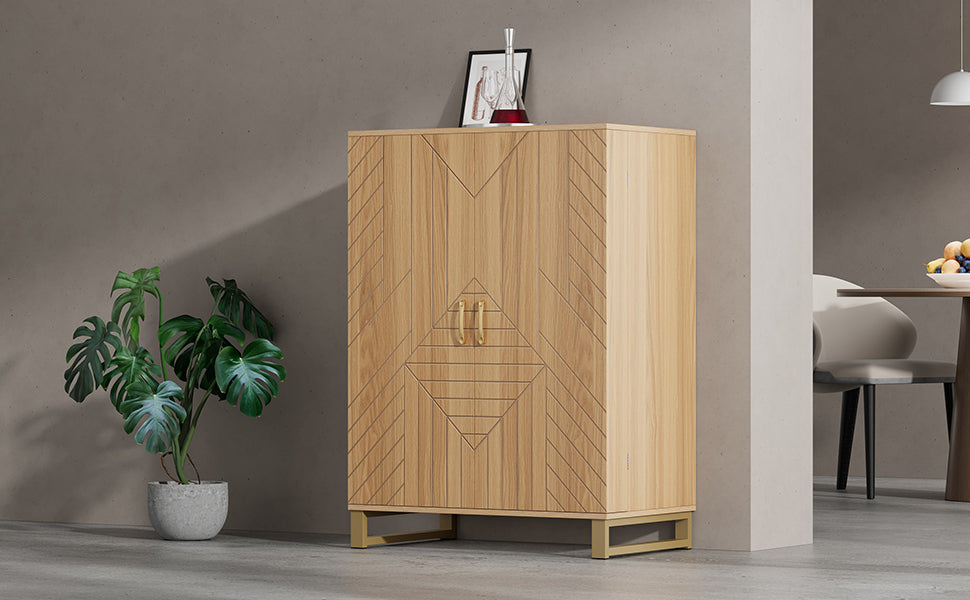 42.5" Modern Home Bar Cabinet Carved Wine Cabinet With Storage Natural Dining Room Contemporary Mdf