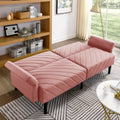 Velvet Futon Couch Convertible Folding Sofa Bed Tufted Couch With Adjustable Armrests For Apartment Pink Velvet Metal Medium Soft Split Back Eucalyptus Square Arms Foam 3 Seat