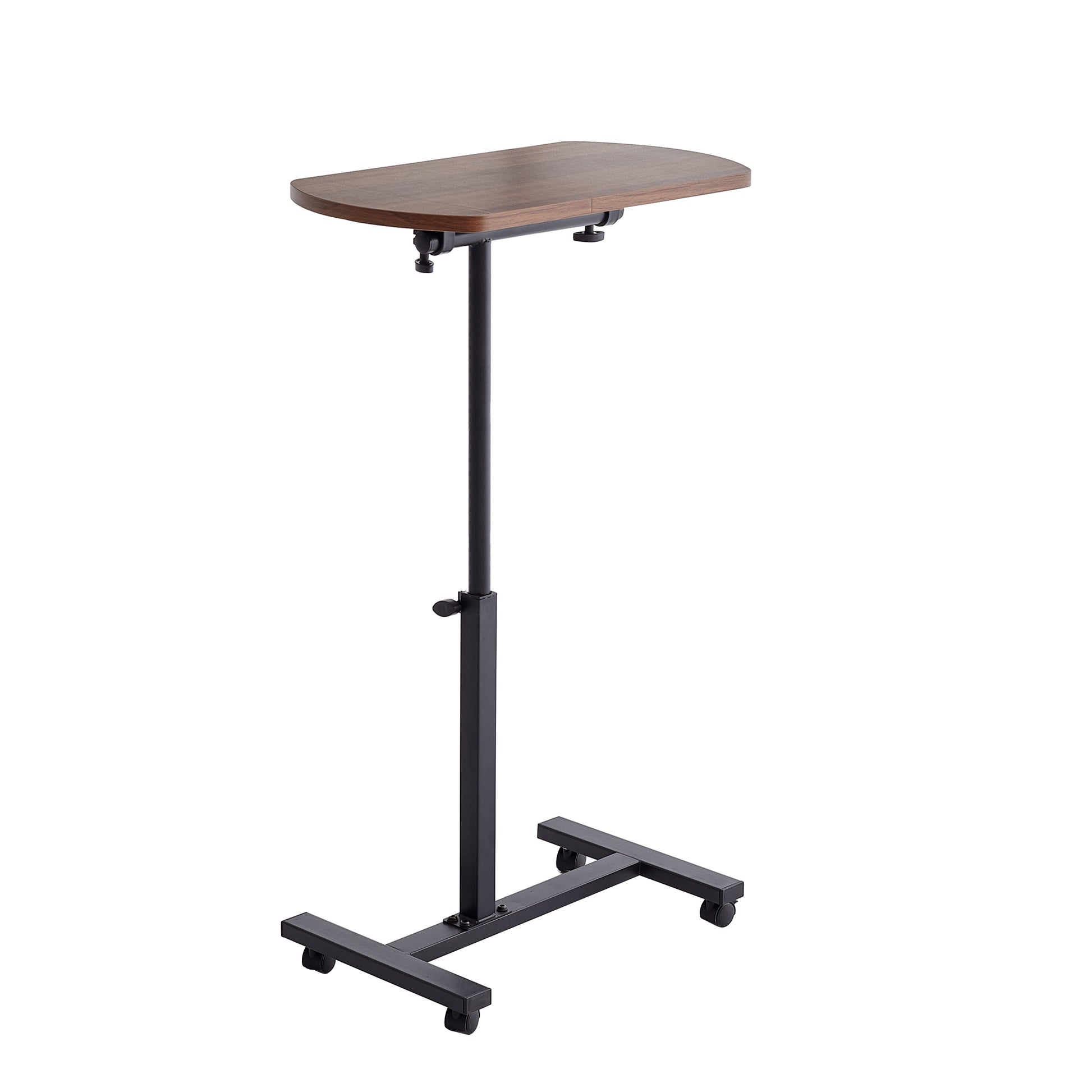 Height Adjustable Sofa Side C Shape Table,Laptop Holder End Stand Desk Brown Mdf Metal