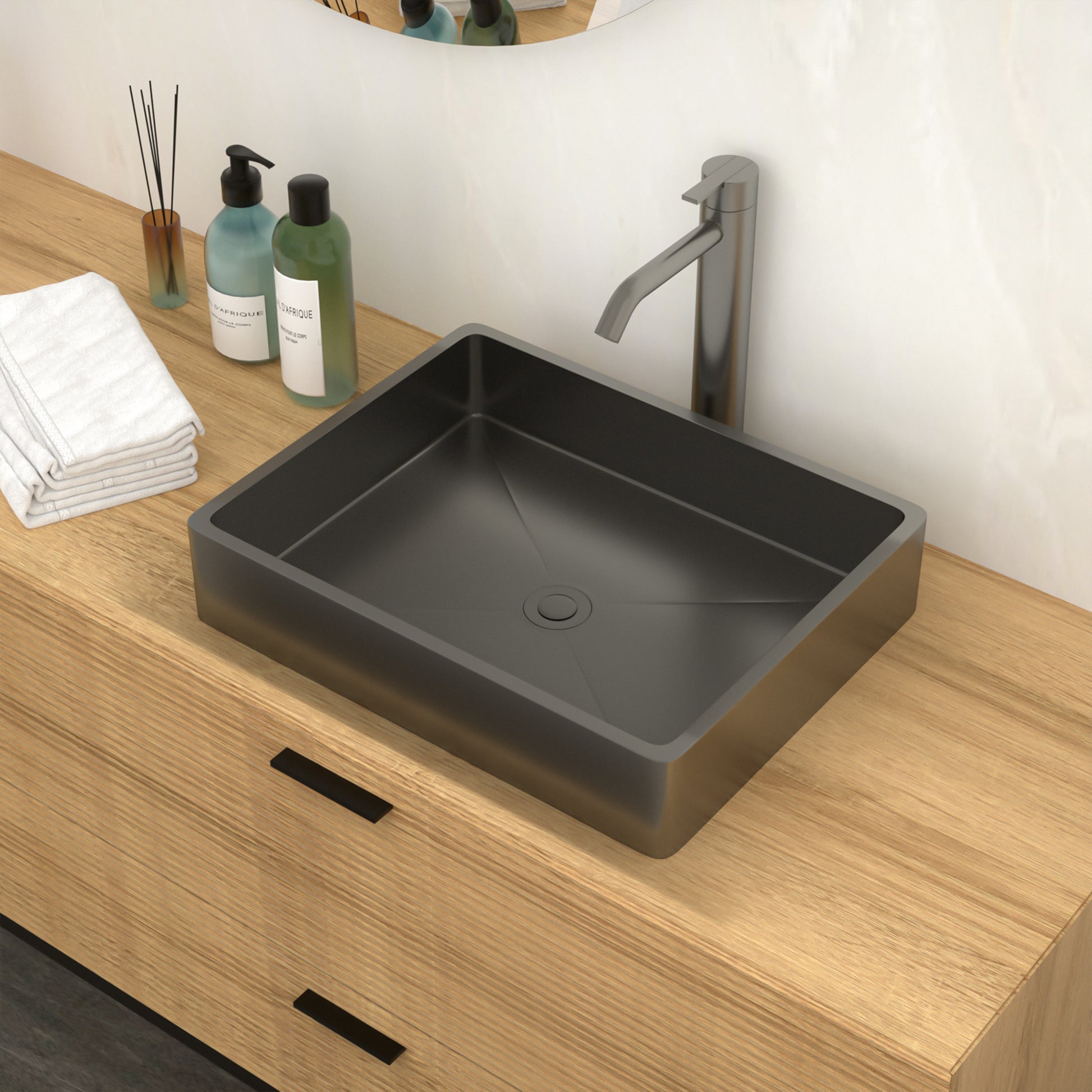 19"X15" Gunmetal Black Stainless Steel Bathroom Sink With Pop Up Drain Gunmetal Black Stainless Steel