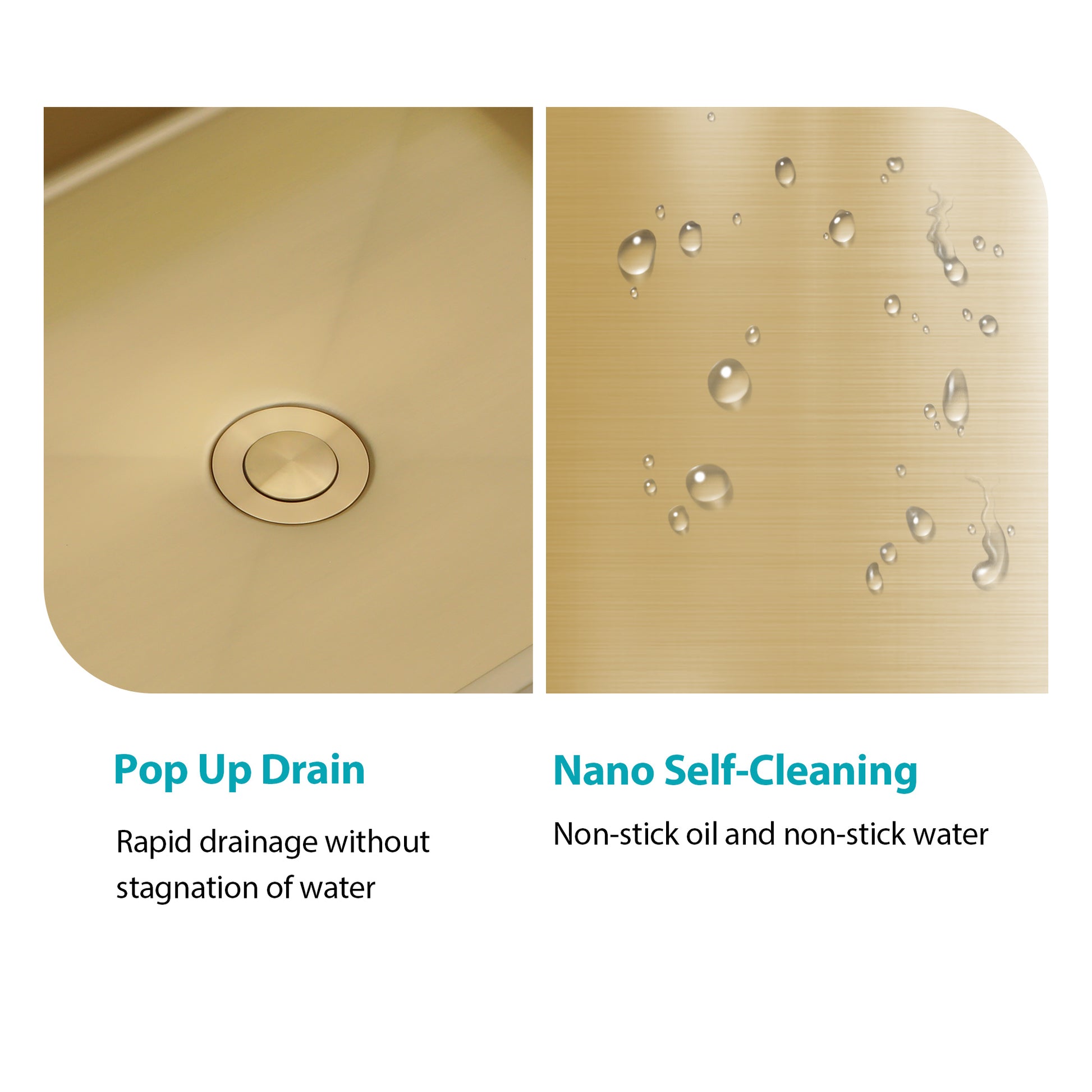 15"X15" Gold Stainless Steel Bathroom Sink With Pop Up Drain Gold Stainless Steel