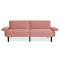Velvet Futon Couch Convertible Folding Sofa Bed Tufted Couch With Adjustable Armrests For Apartment Pink Velvet Metal Medium Soft Split Back Eucalyptus Square Arms Foam 3 Seat