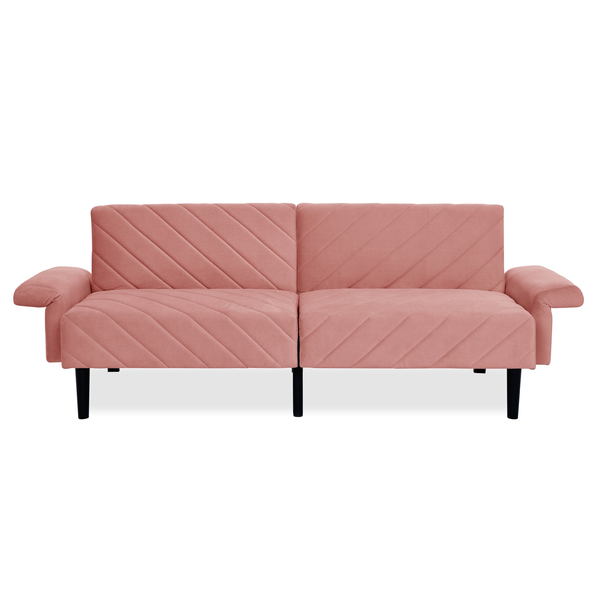 Velvet Futon Couch Convertible Folding Sofa Bed Tufted Couch With Adjustable Armrests For Apartment Pink Velvet Metal Medium Soft Split Back Eucalyptus Square Arms Foam 3 Seat