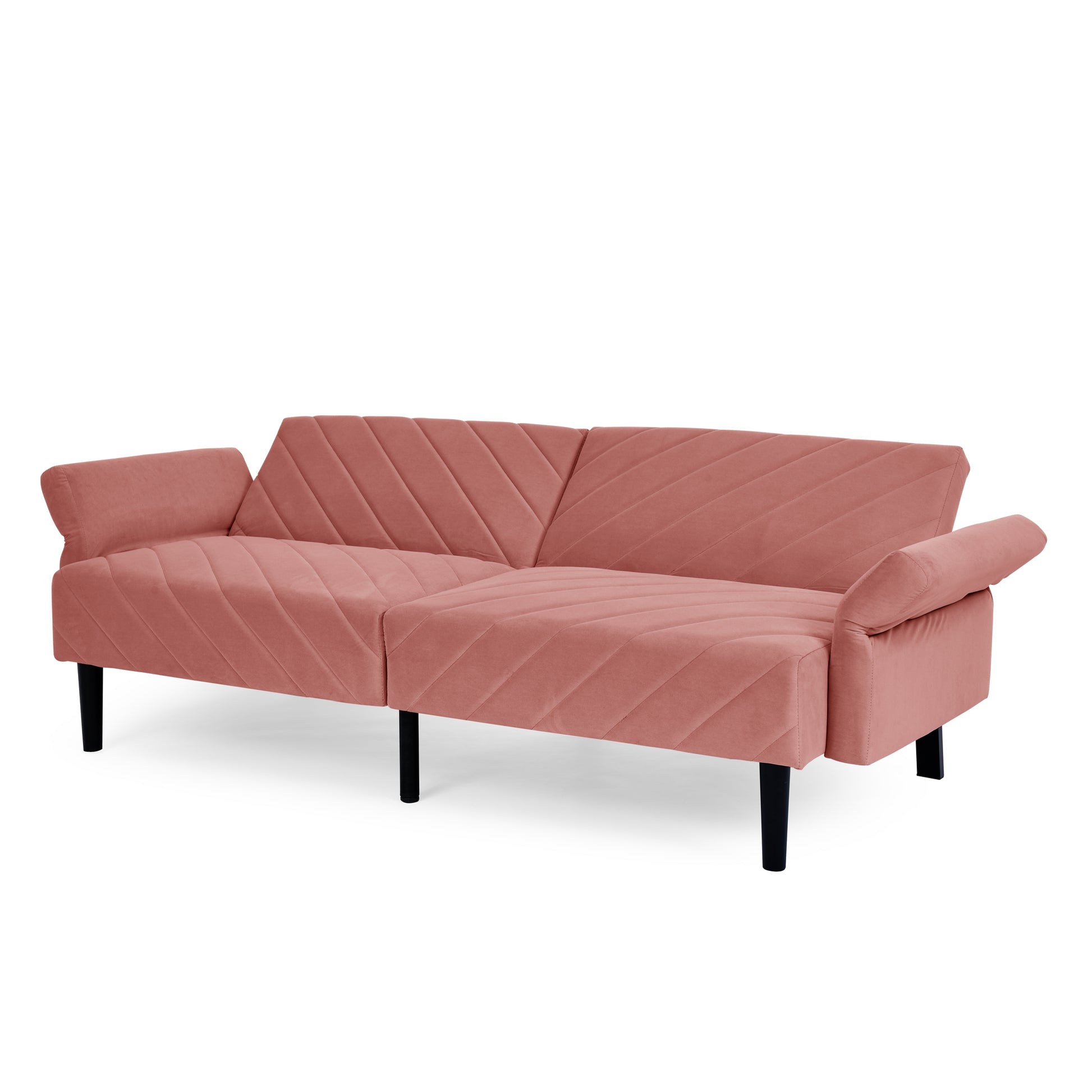 Velvet Futon Couch Convertible Folding Sofa Bed Tufted Couch With Adjustable Armrests For Apartment Pink Velvet Metal Medium Soft Split Back Eucalyptus Square Arms Foam 3 Seat