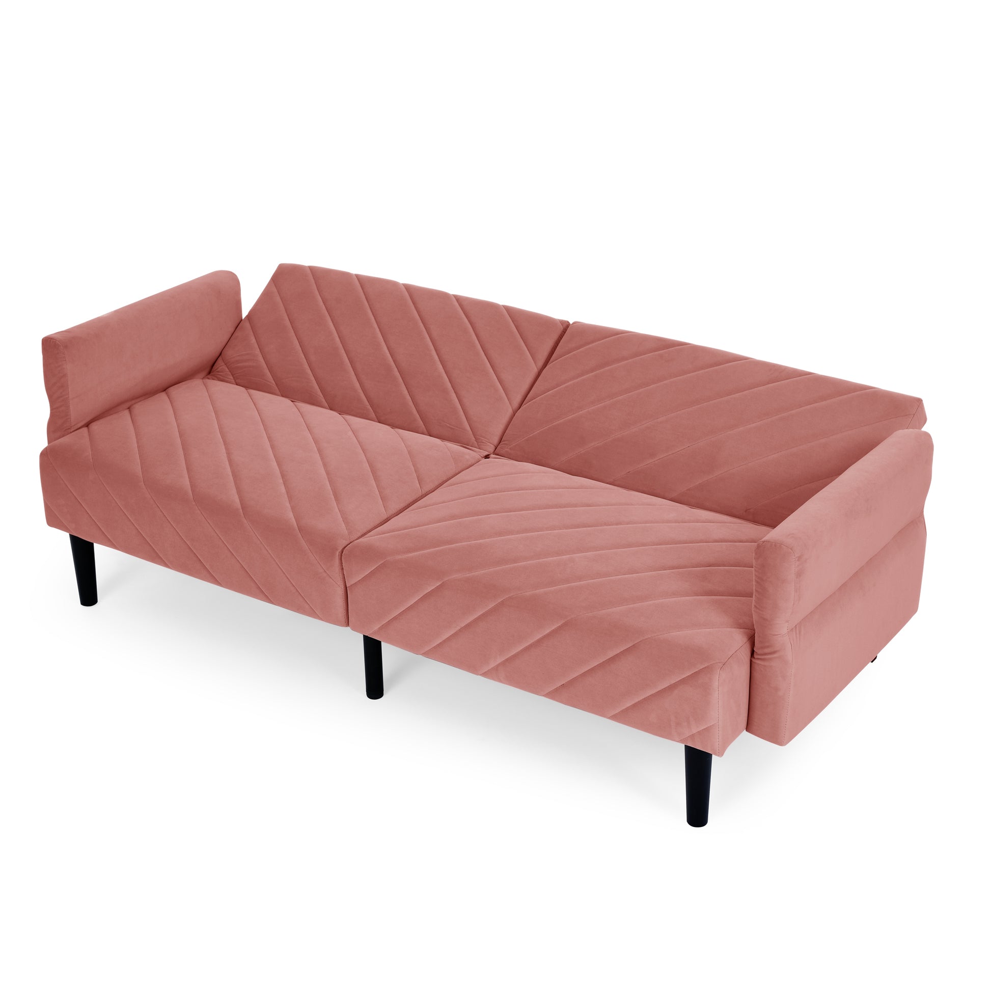 Velvet Futon Couch Convertible Folding Sofa Bed Tufted Couch With Adjustable Armrests For Apartment Pink Velvet Metal Medium Soft Split Back Eucalyptus Square Arms Foam 3 Seat