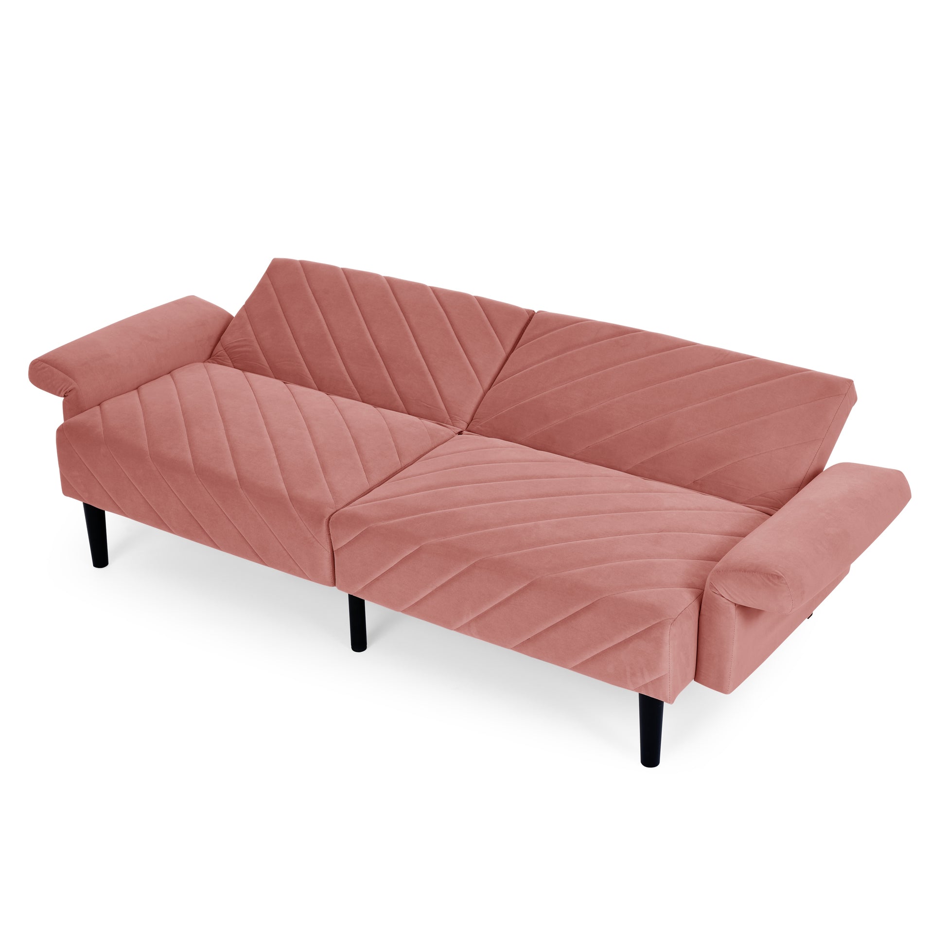 Velvet Futon Couch Convertible Folding Sofa Bed Tufted Couch With Adjustable Armrests For Apartment Pink Velvet Metal Medium Soft Split Back Eucalyptus Square Arms Foam 3 Seat