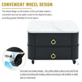 2 In 1 Square Nesting Coffee Table With Wheels & Drawers, Stackable Side Table With High Gloss Marble Grain Top, End Table Set With Brown Tempered Glass For Living Room, Black Black Gold Primary Living Space Drawers Square Mdf Steel