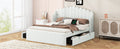 Queen Size Upholstered Platform Bed With 4 Drawers And 2 Usb, Beige Box Spring Not Required Queen Beige Wood Bedroom Bed Frame Polyester Upholstered