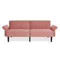 Velvet Futon Couch Convertible Folding Sofa Bed Tufted Couch With Adjustable Armrests For Apartment Pink Velvet Metal Medium Soft Split Back Eucalyptus Square Arms Foam 3 Seat