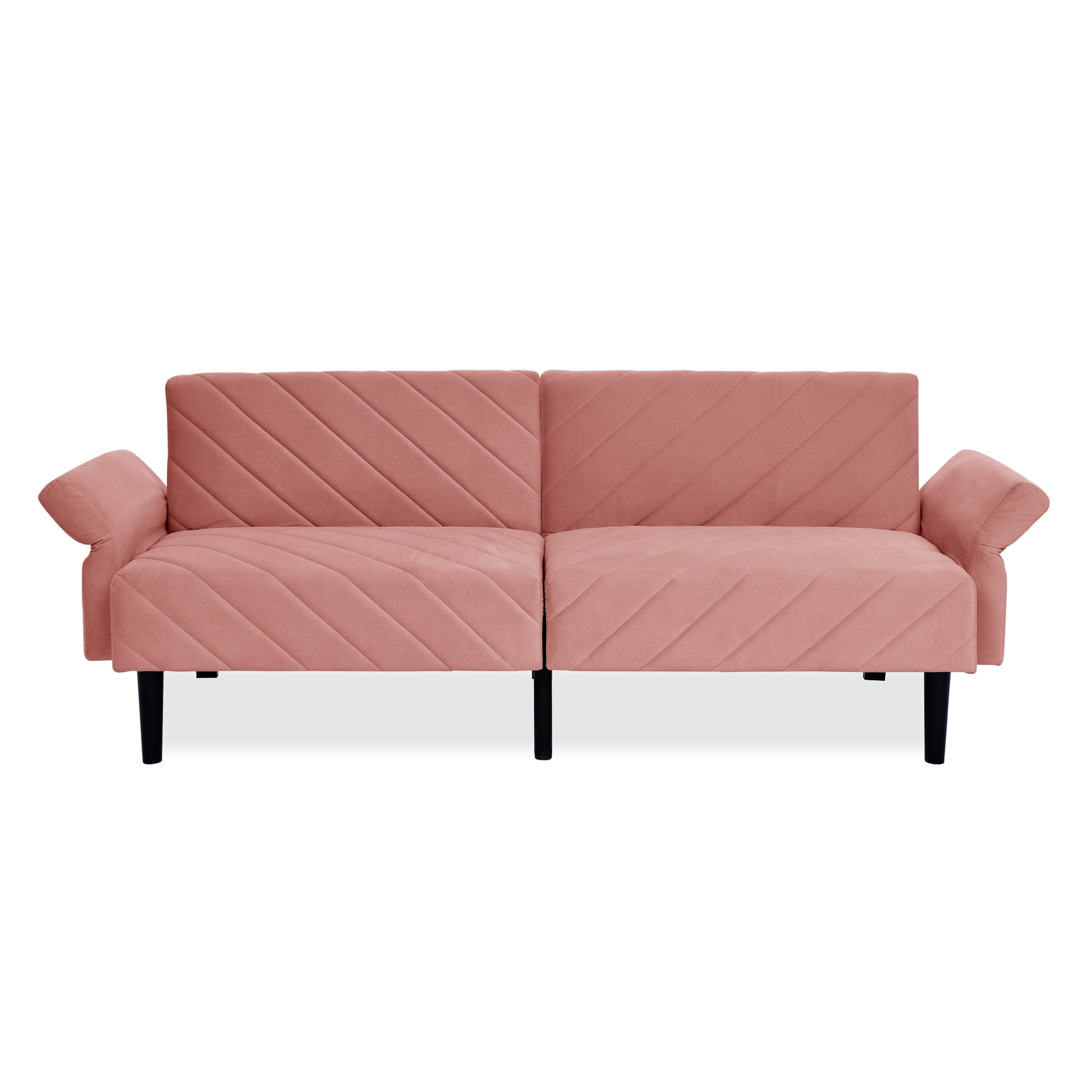 Velvet Futon Couch Convertible Folding Sofa Bed Tufted Couch With Adjustable Armrests For Apartment Pink Velvet Metal Medium Soft Split Back Eucalyptus Square Arms Foam 3 Seat