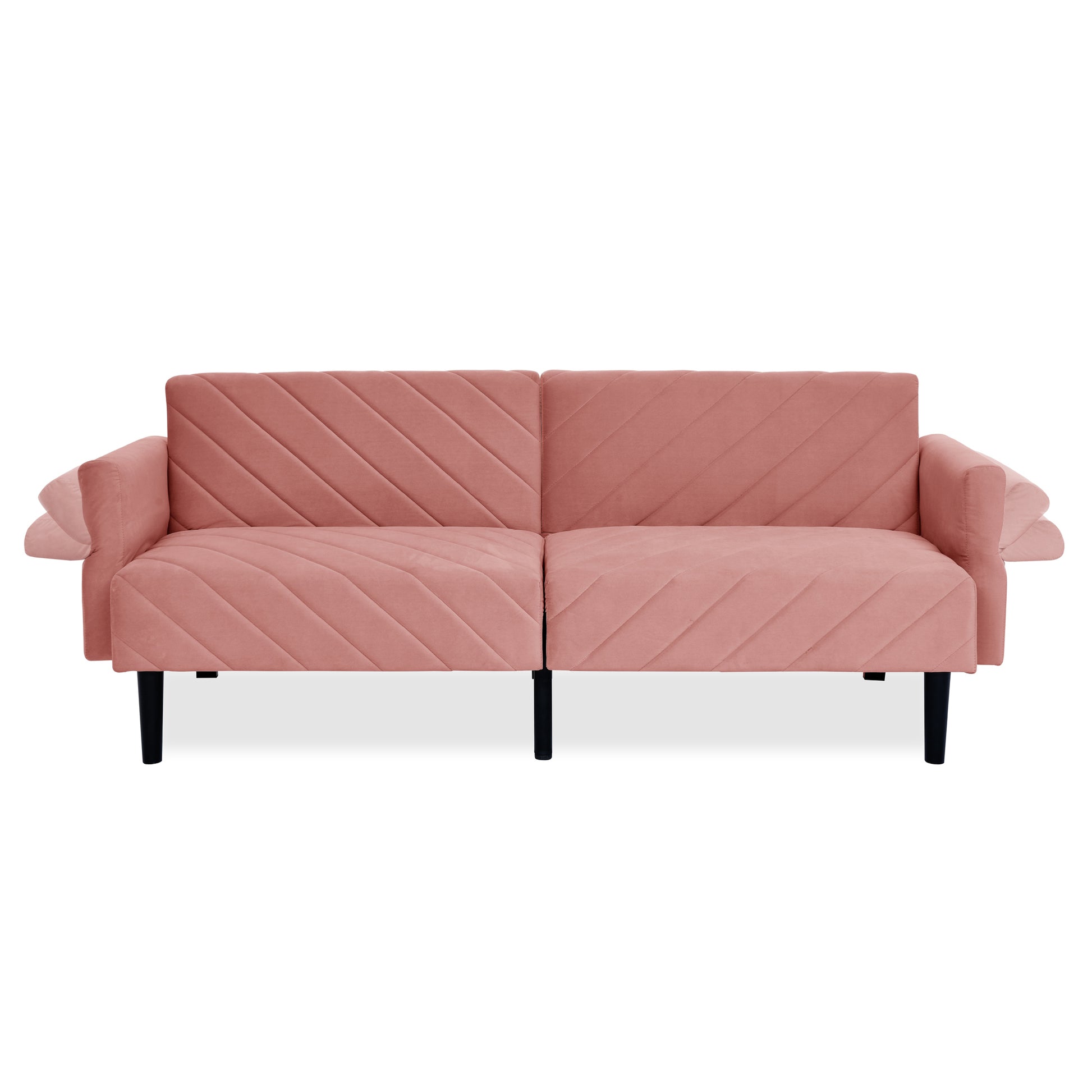 Velvet Futon Couch Convertible Folding Sofa Bed Tufted Couch With Adjustable Armrests For Apartment Pink Velvet Metal Medium Soft Split Back Eucalyptus Square Arms Foam 3 Seat