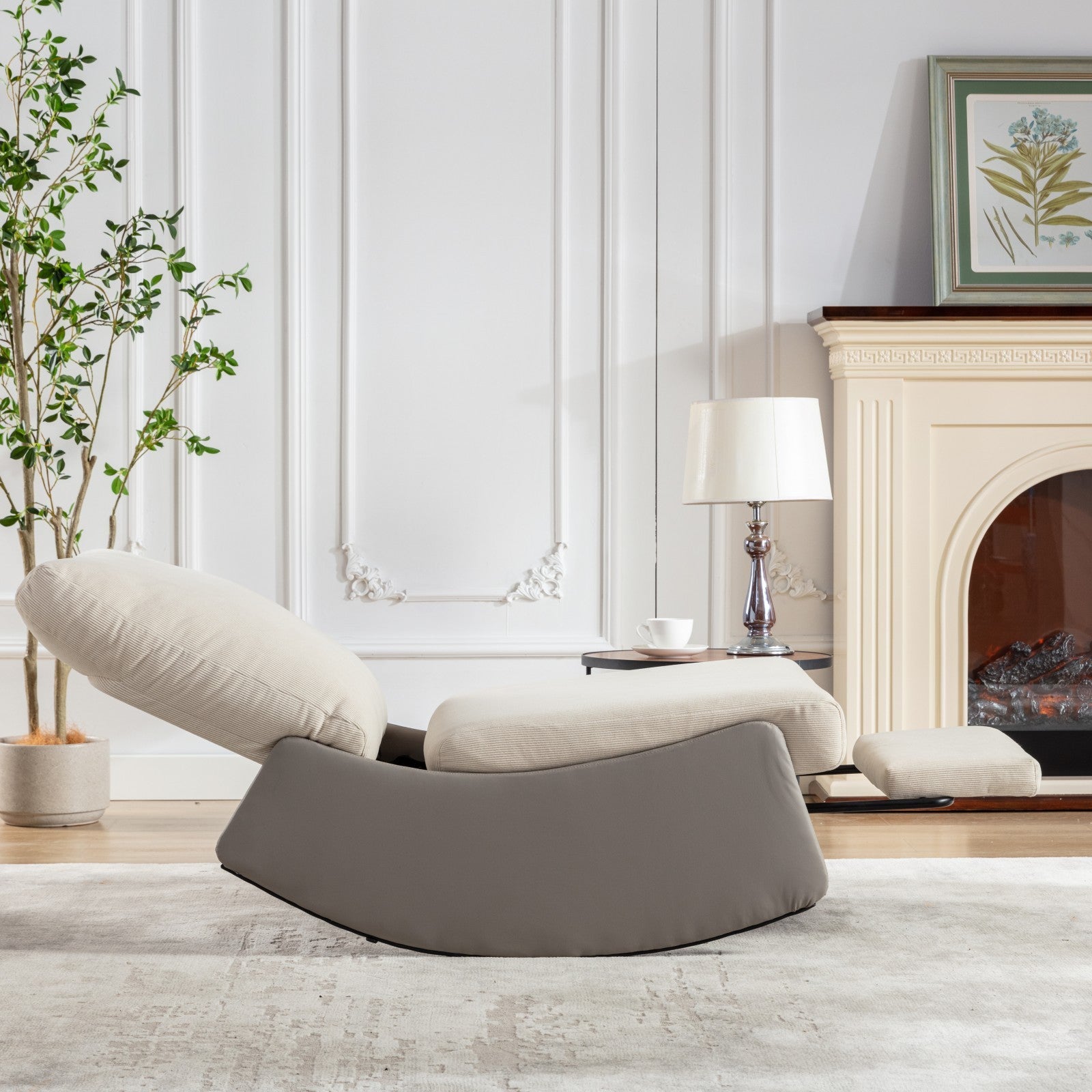 Modern Rocking Chair Recliner, Comfy Rocker Nursery Chair With Footrest, Accent Reading Chair, Upholstered Lounge Chair For Relaxing, Resting,Soft Padded Rocker For Indoor Living Room Bedroom,Gray Gray Beige Bathroom Foam Pu
