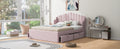 Queen Size Upholstered Platform Bed With 4 Drawers And 2 Usb, Pink Box Spring Not Required Queen Pink Wood Bedroom Bed Frame Polyester Upholstered