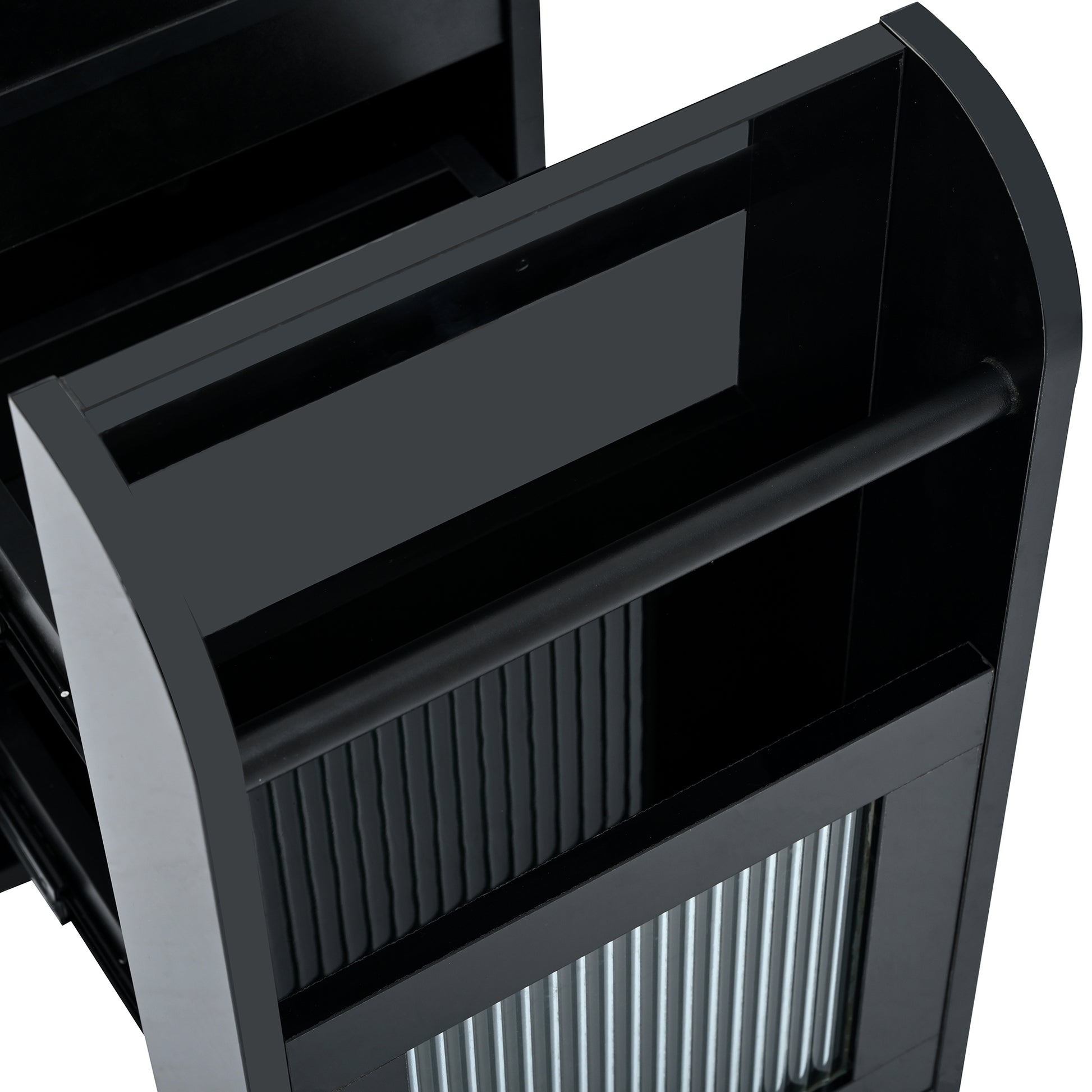 Multifunctional Extendable End Table With Wheels, Side Table With Tempered Glass Door, 2 Storage Shelves, 2 Drawers For Living Room, Black Black Mdf