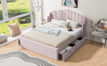 Queen Size Upholstered Platform Bed With 4 Drawers And 2 Usb, Pink Box Spring Not Required Queen Pink Wood Bedroom Bed Frame Polyester Upholstered