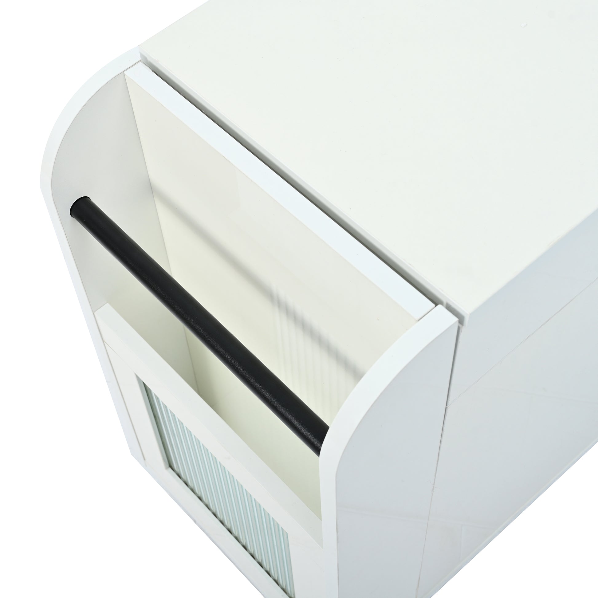 Multifunctional End Table With Wheels, Side Table With Tempered Glass Door, 2 Storage Shelves, 2 Drawers For Living Room, White White Mdf