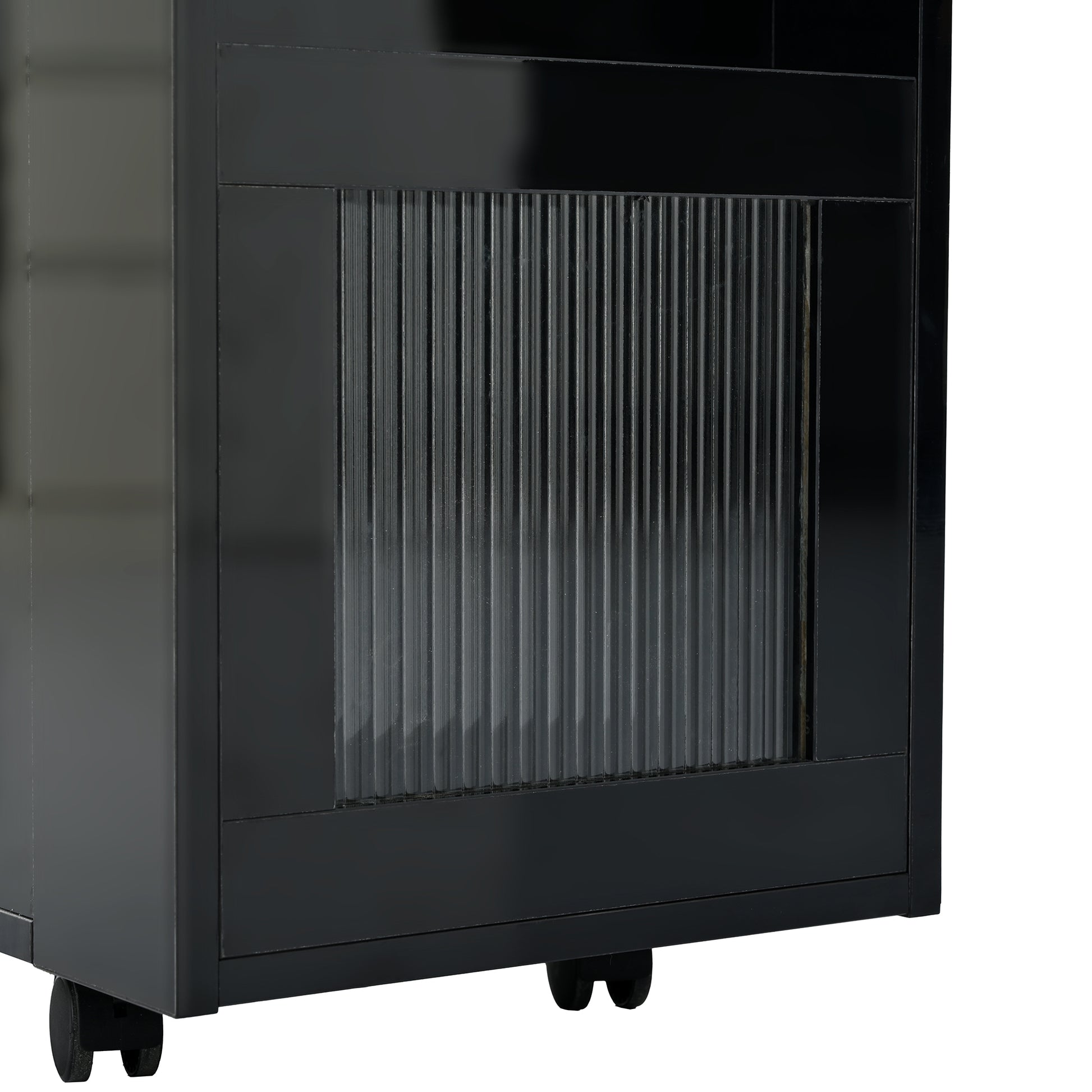 Multifunctional Extendable End Table With Wheels, Side Table With Tempered Glass Door, 2 Storage Shelves, 2 Drawers For Living Room, Black Black Mdf