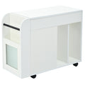 Multifunctional End Table With Wheels, Side Table With Tempered Glass Door, 2 Storage Shelves, 2 Drawers For Living Room, White White Mdf