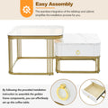 Nesting Coffee Table With Drawer, Set Of 2, Exquisite Square Stacking Coffee Tables With Brown Tempered Glass, Side Table With High Gloss Marble Grain Tabletop For Living Room, White White Gold Primary Living Space Drawers Square Mdf Steel