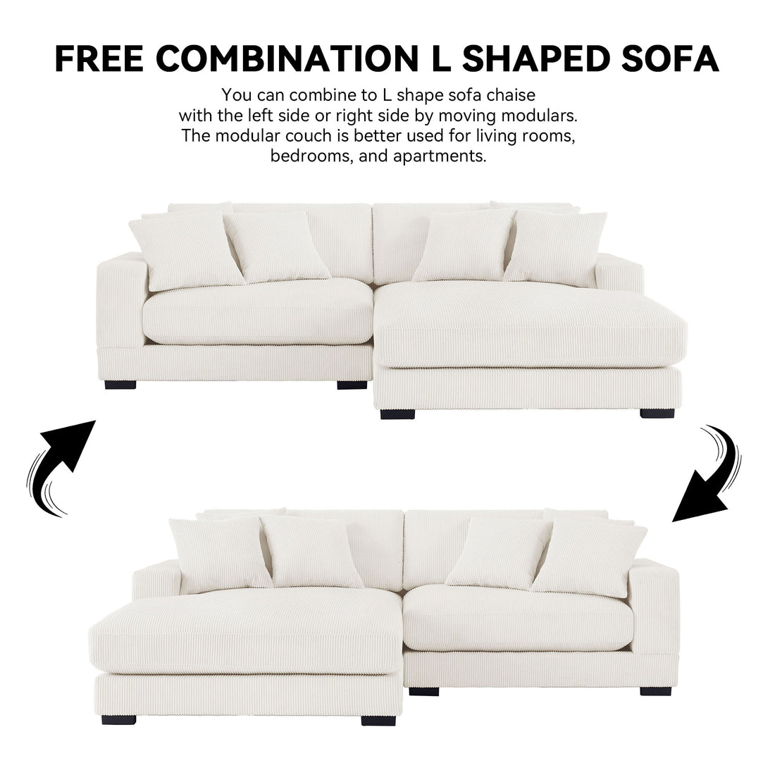 106.28Inch Sectional Couch Covers L Shaped Sofa Covers Chaise Lounge Cover 2 Pieces Sofa Cover Soft For Living Room,Office,Beige Beige Corduroy 4 Seat