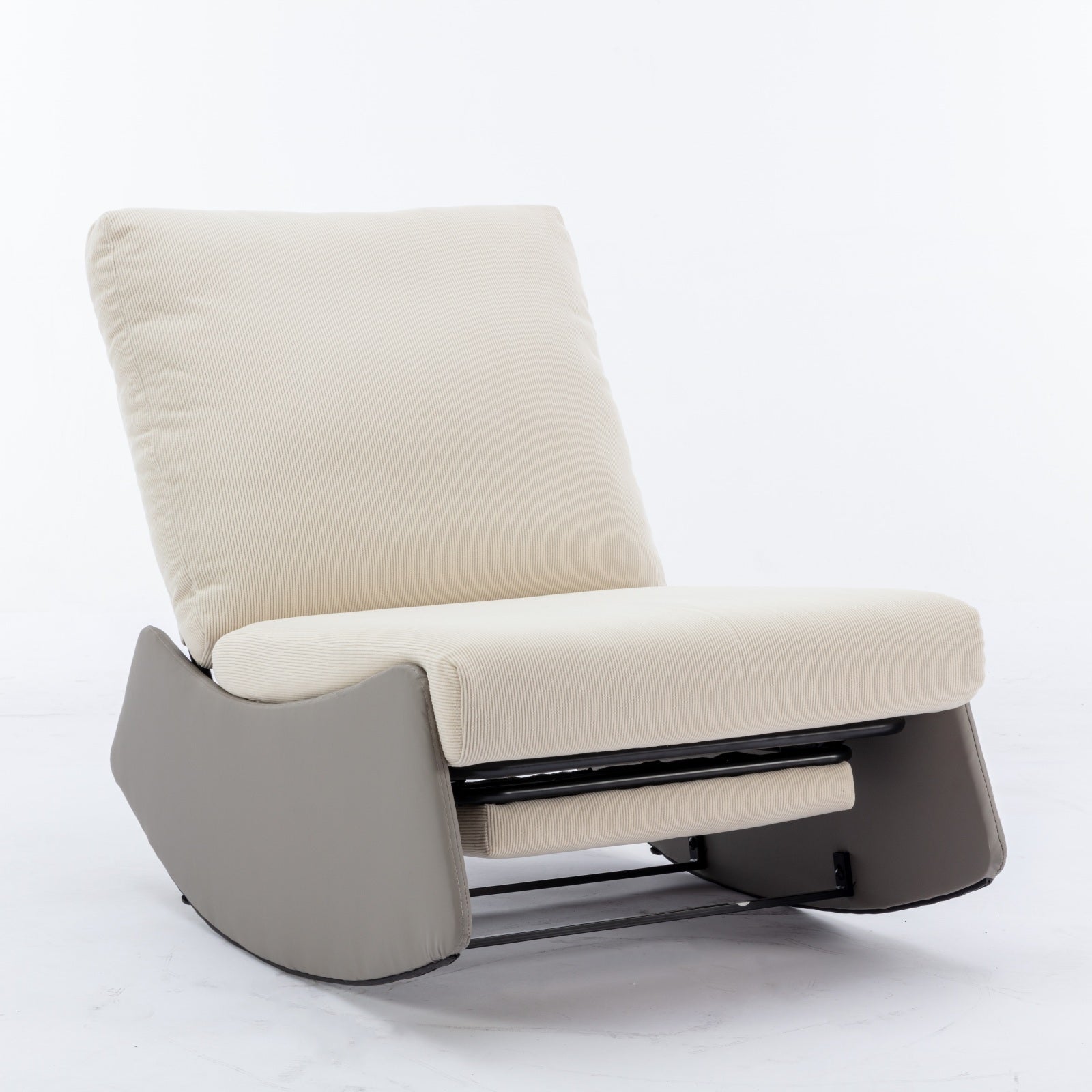 Modern Rocking Chair Recliner, Comfy Rocker Nursery Chair With Footrest, Accent Reading Chair, Upholstered Lounge Chair For Relaxing, Resting,Soft Padded Rocker For Indoor Living Room Bedroom,Gray Gray Beige Bathroom Foam Pu