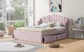 Queen Size Upholstered Platform Bed With 4 Drawers And 2 Usb, Pink Box Spring Not Required Queen Pink Wood Bedroom Bed Frame Polyester Upholstered