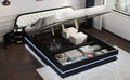 Queen Size Storage Upholstered Tufted Hydraulic Platform Bed With 2 Nightstands And Usb, Black Box Spring Not Required Queen Black Wood Bedroom Bed Frame Faux Leather Upholstered