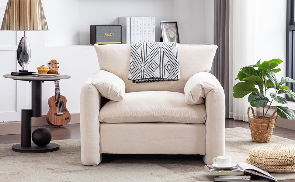 Modern Style Chenille Oversized Armchair Accent Chair Single Sofa Lounge Chair 38.6'' W For Living Room, Bedroom,Cream Cream Chenille