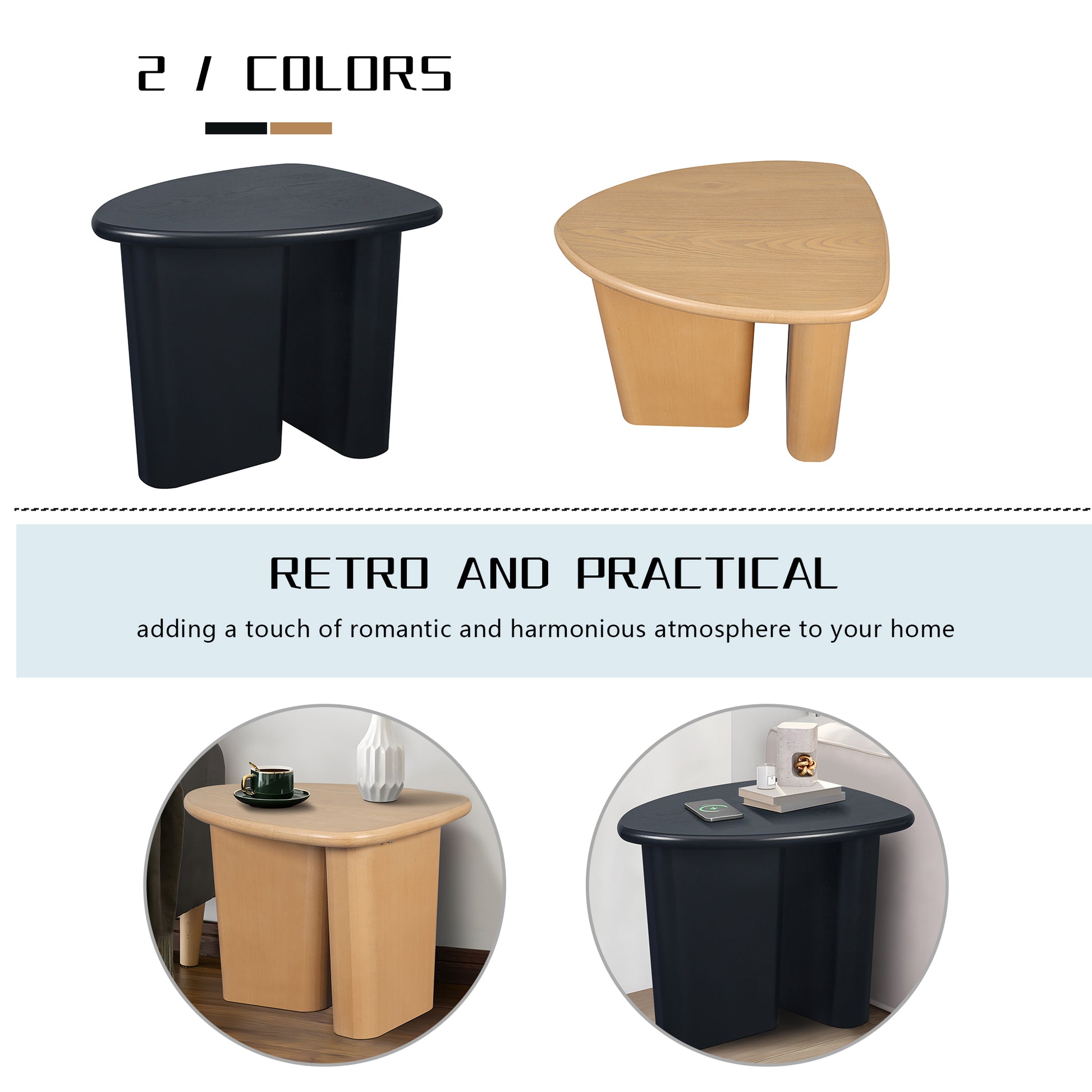 Tapered Tabletop Side Table Black Antique Black Mdf