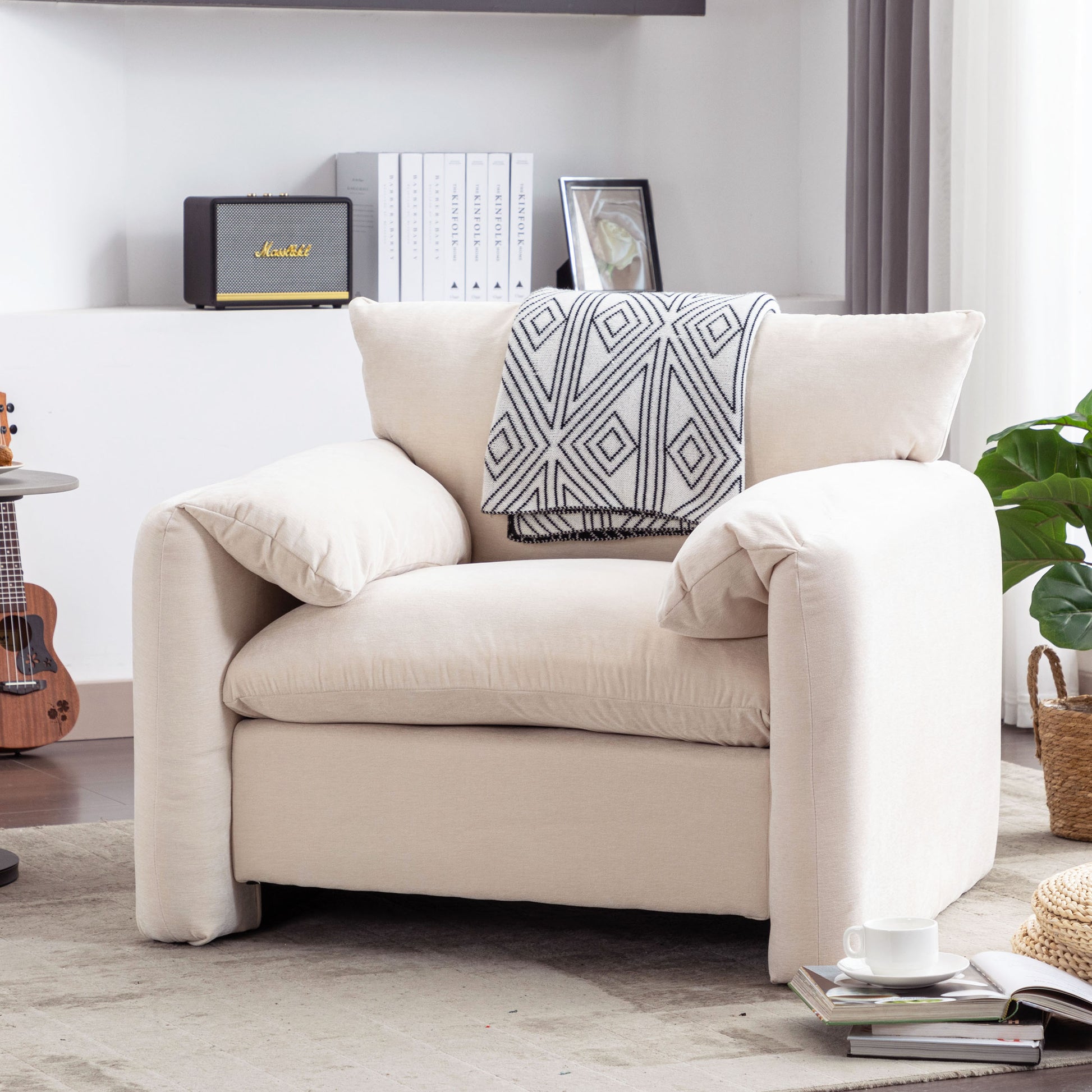 Modern Style Chenille Oversized Armchair Accent Chair Single Sofa Lounge Chair 38.6'' W For Living Room, Bedroom,Cream Cream Chenille