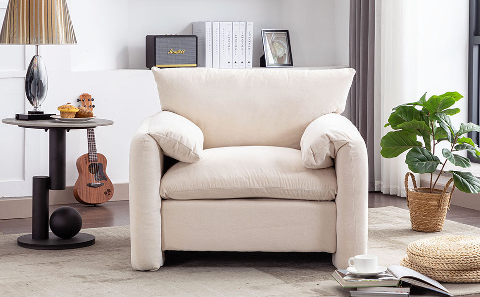 Modern Style Chenille Oversized Armchair Accent Chair Single Sofa Lounge Chair 38.6'' W For Living Room, Bedroom,Cream Cream Chenille