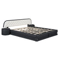 Queen Size Storage Upholstered Tufted Hydraulic Platform Bed With 2 Nightstands And Usb, Black Box Spring Not Required Queen Black Wood Bedroom Bed Frame Faux Leather Upholstered