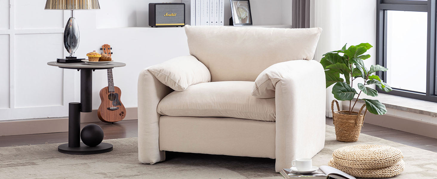 Modern Style Chenille Oversized Armchair Accent Chair Single Sofa Lounge Chair 38.6'' W For Living Room, Bedroom,Cream Cream Chenille