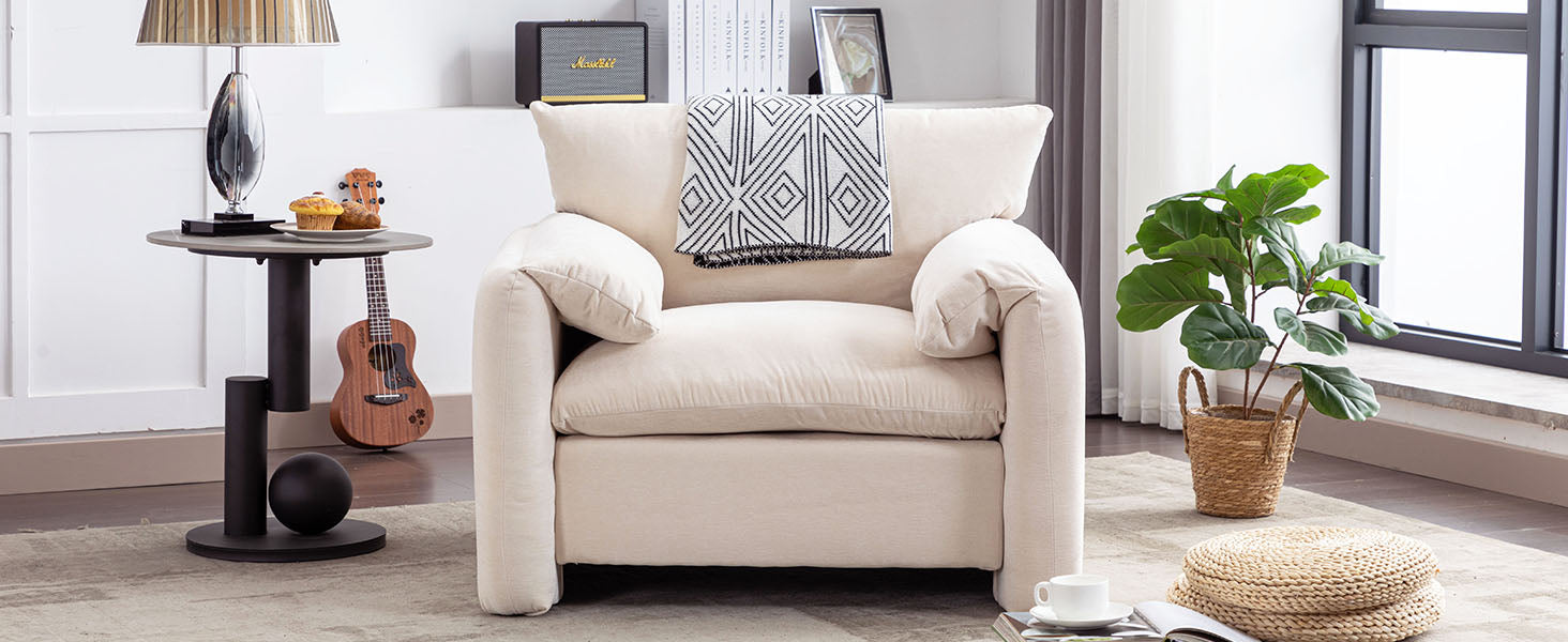Modern Style Chenille Oversized Armchair Accent Chair Single Sofa Lounge Chair 38.6'' W For Living Room, Bedroom,Cream Cream Chenille