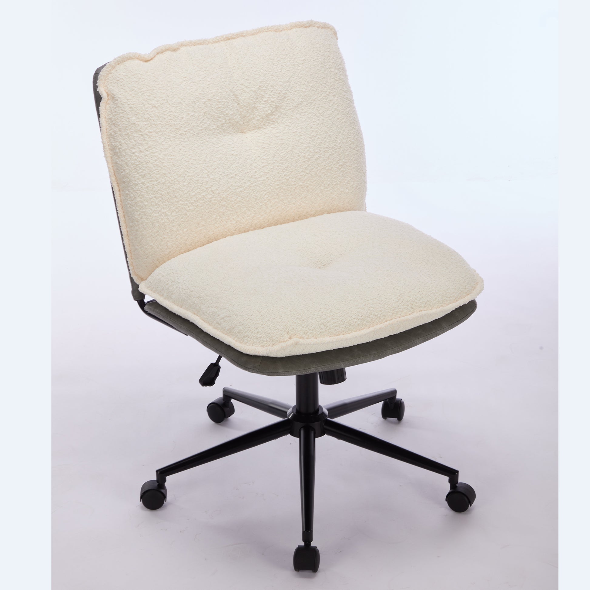 Oversize Seat Cirss Cross Chair With Wheels, Elegant Design Computer Chair, Adjustable Height 360 Rolling Swivel Home Office Chair For Small Space, Dressing Room, Living Room Gray White Dark Gray White Primary Living Space Casual Foam Pu Leather