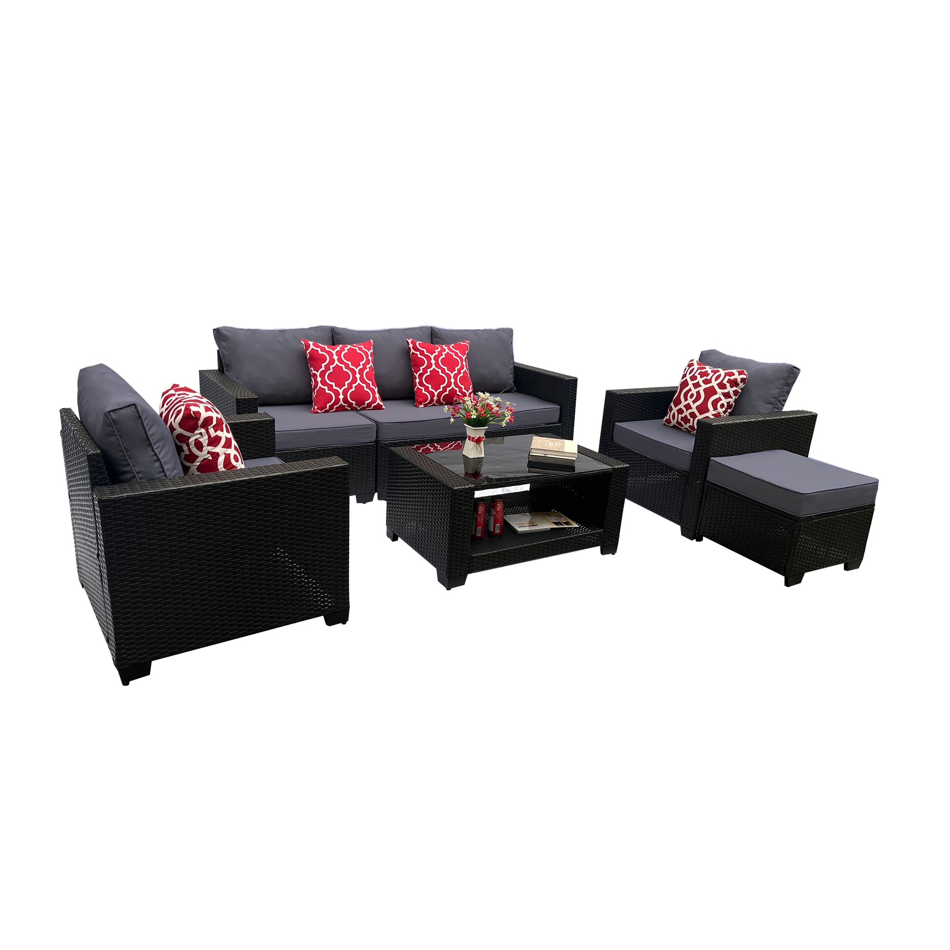 Outdoor Garden Patio Furniture 7 Piece Pe Rattan Wicker Cushioned Sofa Sets And Coffee Table, Patio Furniture Set Outdoor Couch Outdoor Couch Patio Furniture Outdoor Sofa Patio Couch Yes Complete Patio Set Gray Seats 6 Weather Resistant Frame Water