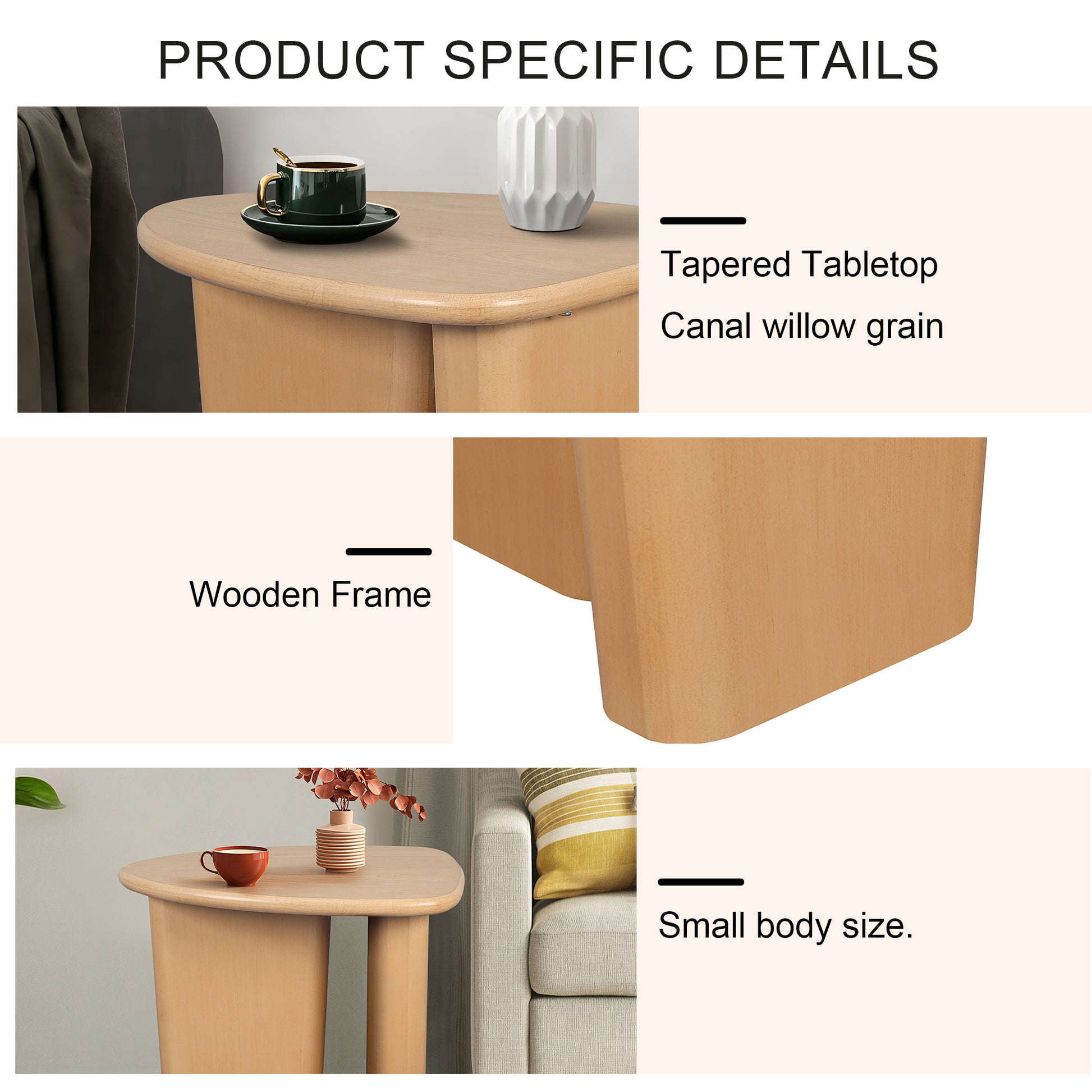 Tapered Tabletop Side Table Natural Wood Natural Wood Mdf