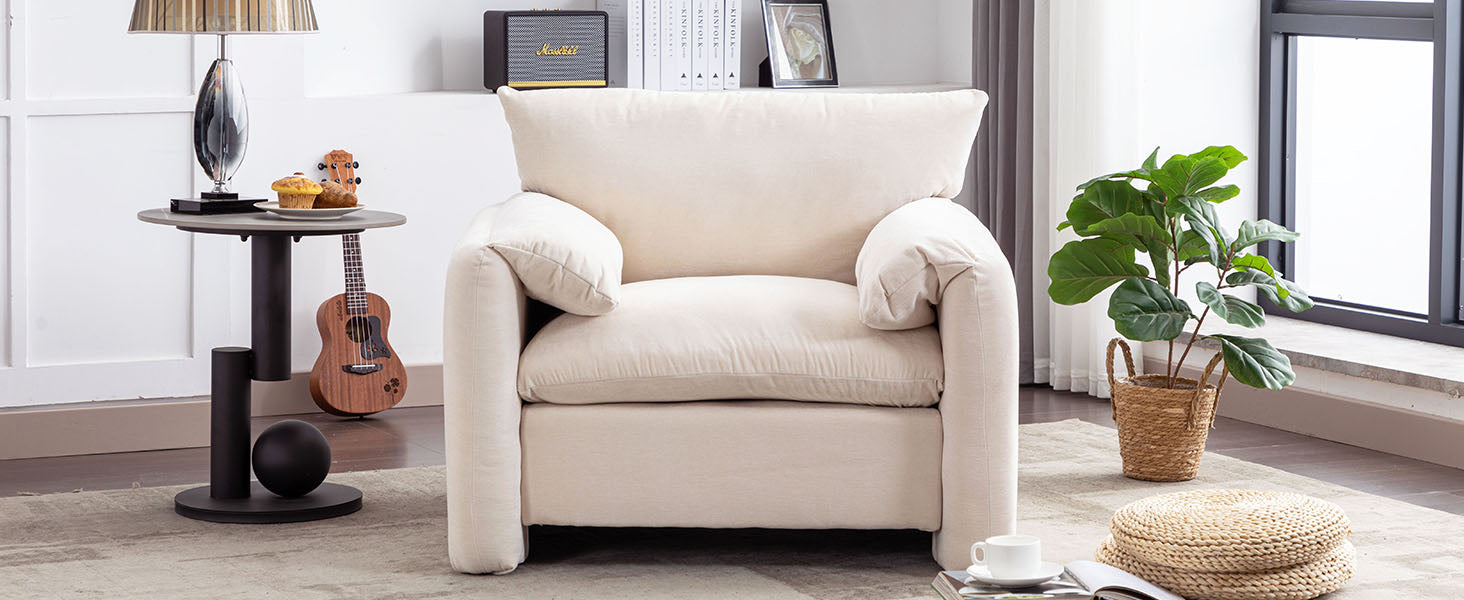 Modern Style Chenille Oversized Armchair Accent Chair Single Sofa Lounge Chair 38.6'' W For Living Room, Bedroom,Cream Cream Chenille