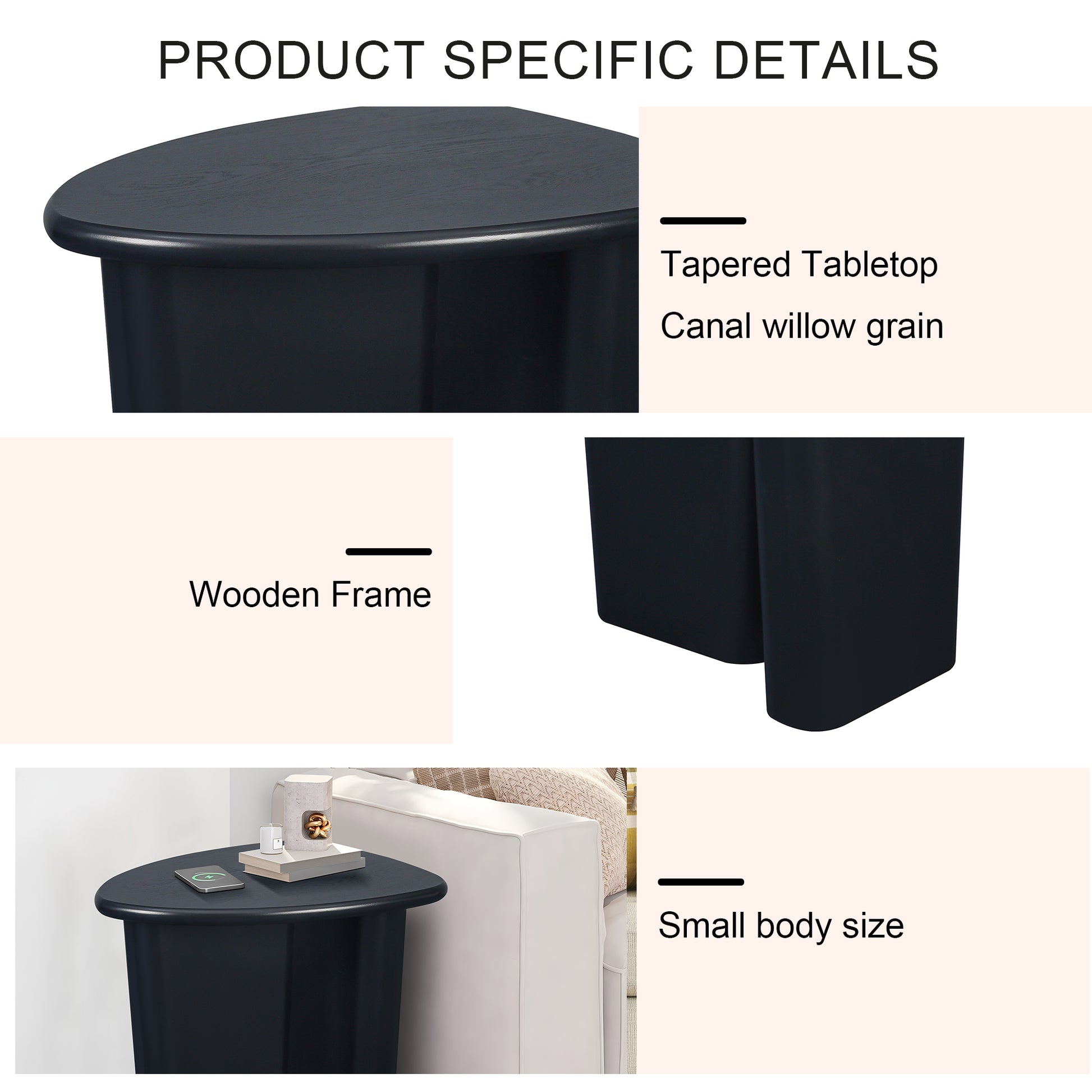 Tapered Tabletop Side Table Black Antique Black Mdf