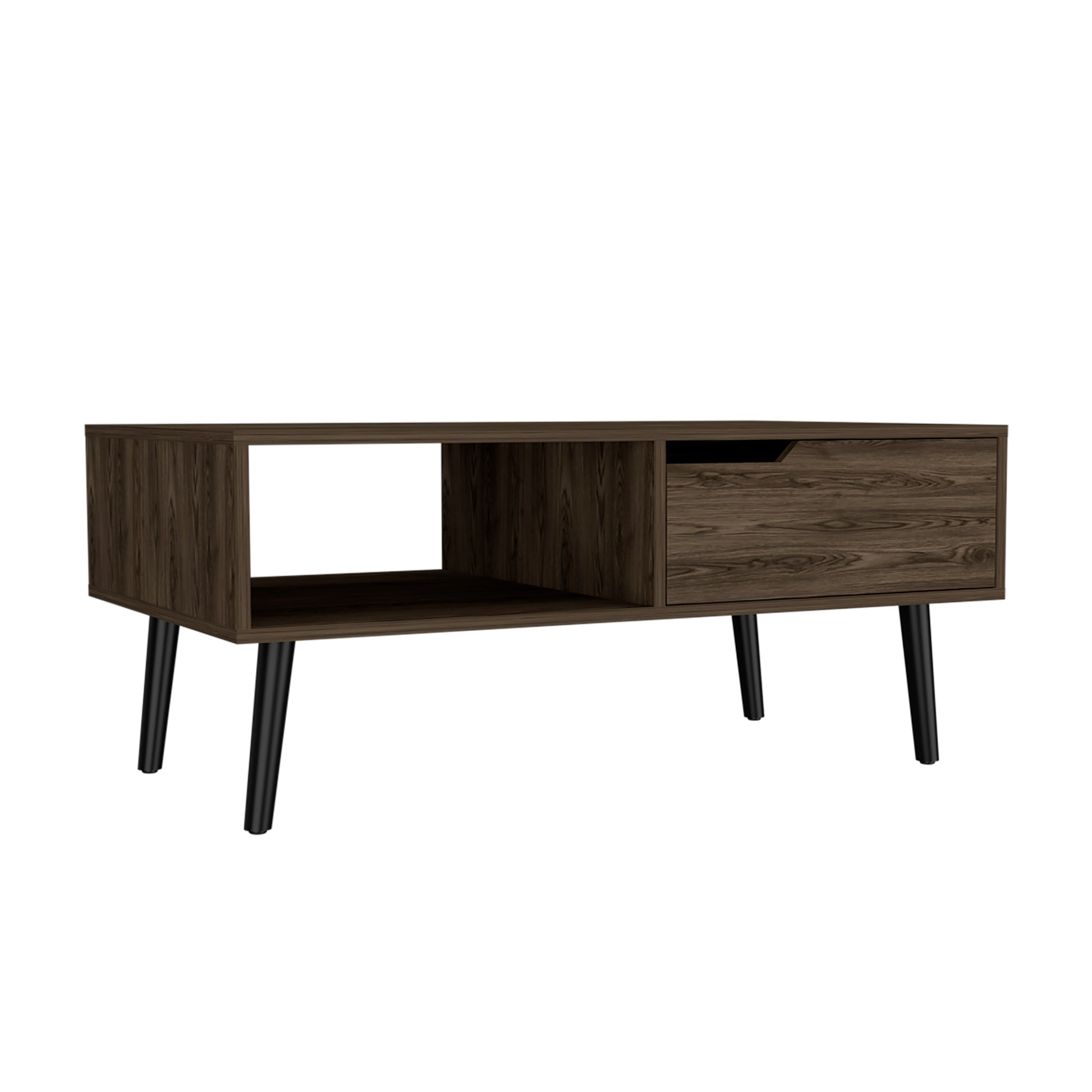 Kobe Coffee Table, One Open Shelf, One Drawer, Dark Walnut Brown Particle Board Particle Board