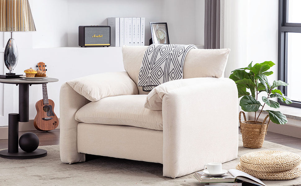 Modern Style Chenille Oversized Armchair Accent Chair Single Sofa Lounge Chair 38.6'' W For Living Room, Bedroom,Cream Cream Chenille