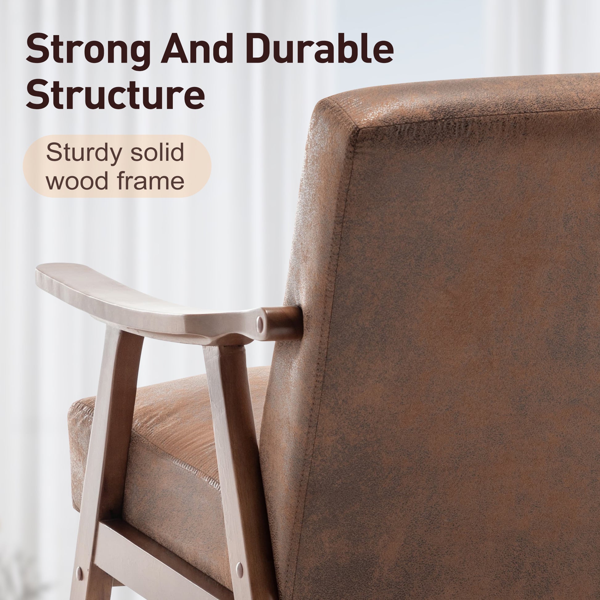 Mid Century Modern Chair, Living Room Chair With Solid Wood Frame, Accent Chair Extra Thick Backrest, Wingback Chair For Bedroom, Reading Room, Living Room, Lounge Chair Indoor Brown Primary Living Space Mid Century Modern Foam Fabric