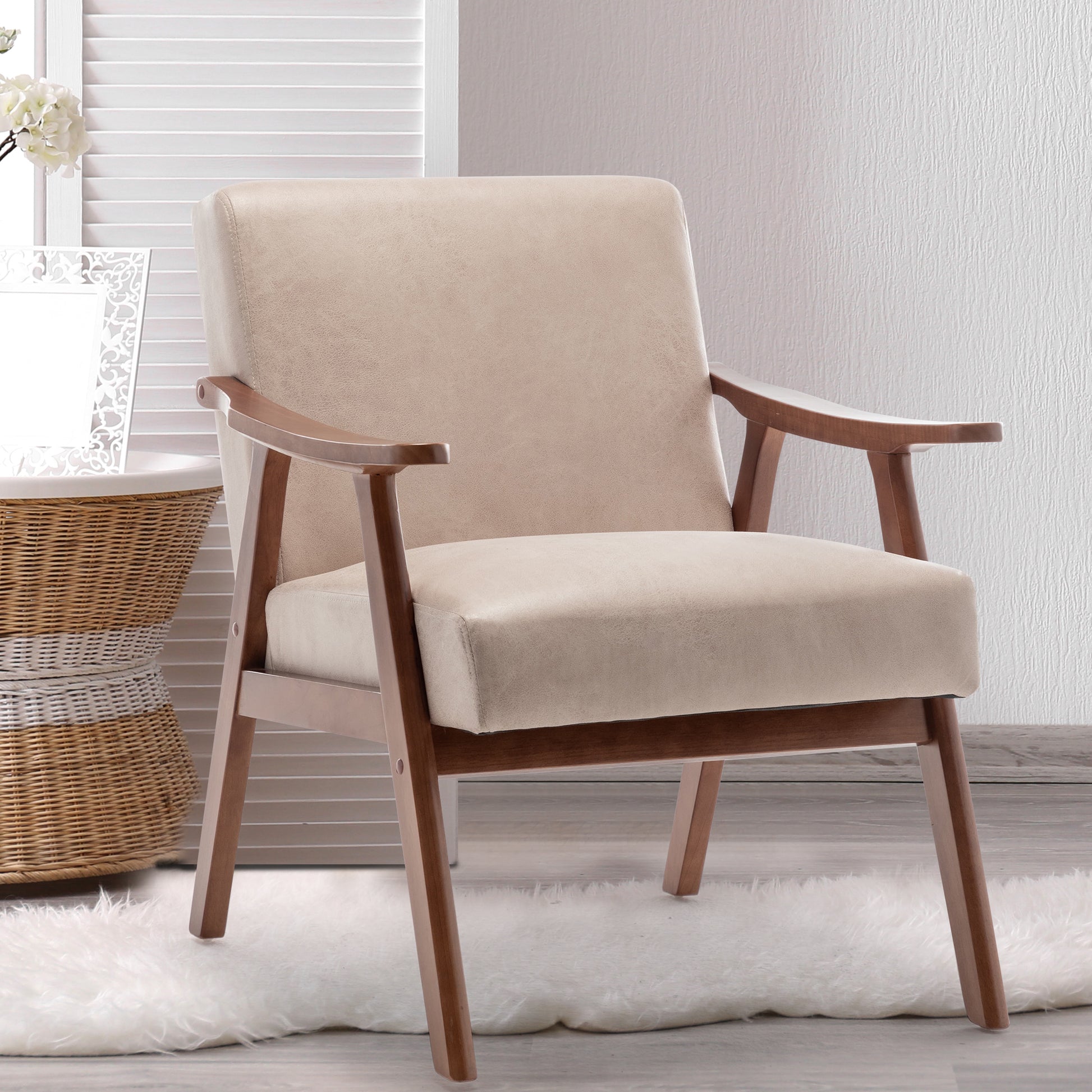 Mid Century Modern Chair, Living Room Chair With Solid Wood Frame, Accent Chair Extra Thick Backrest, Wingback Chair For Bedroom, Reading Room, Living Room, Lounge Chair Indoor Light Camel Primary Living Space Mid Century Modern Foam Fabric