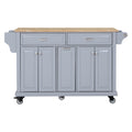 Kitchen Island With Rubber Wood Countertop, Kitchen Cart On 5 Wheels With Storage Cabinet And 2 Top Drawers And A Center Double Layered Storage Drawer For Dinning Room, Grey Grey Dining Room Rectangular Rubberwood Solid Wood Mdf Large 56 In